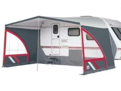 Dorema Caravanluifel Panorama -Buiten Kamperen Promotie dorema caravan luifel panorama antraciet rood panorama 2